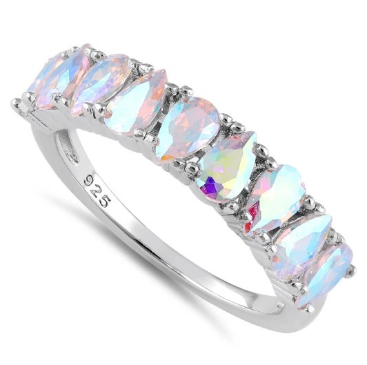 Simulated Mercury Mystic Topaz Ring Cubic Zirconia 925 Sterling Silver
