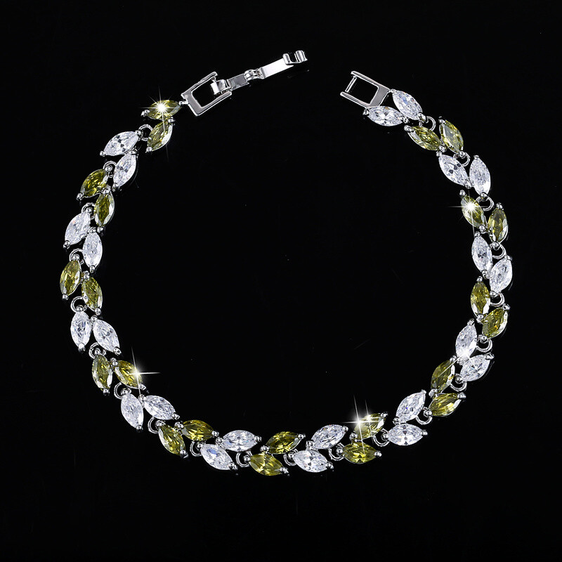Fashion Silver Plated Marquise Cubic Zirconia Leaf Tennis Bracelet Women Jewelry