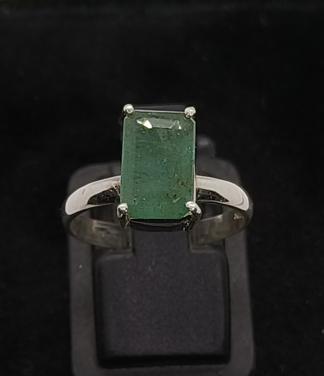 Emerald Ring Silver Natural Emerald Zambia Green Emerald Ring Stone US Size 7