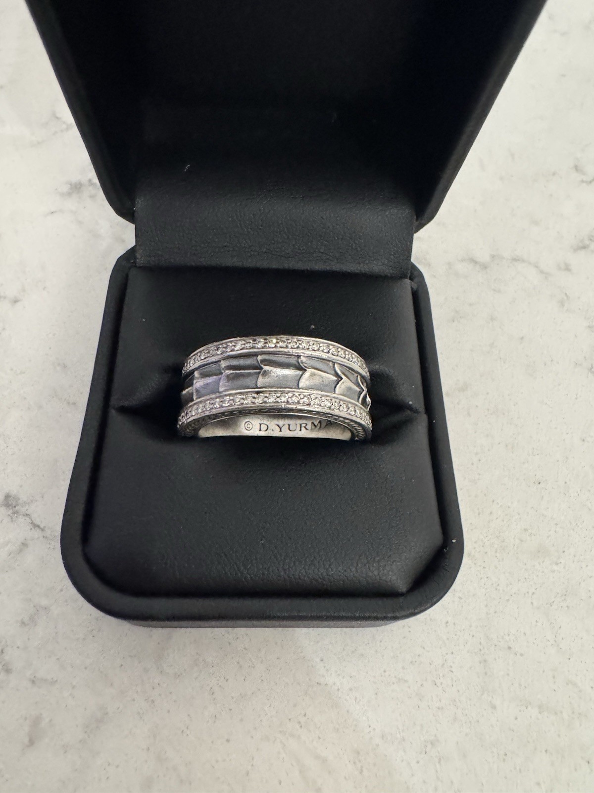 David Yurman Signed 925 Silver Band Ring w/ White Diamonds Size 10
