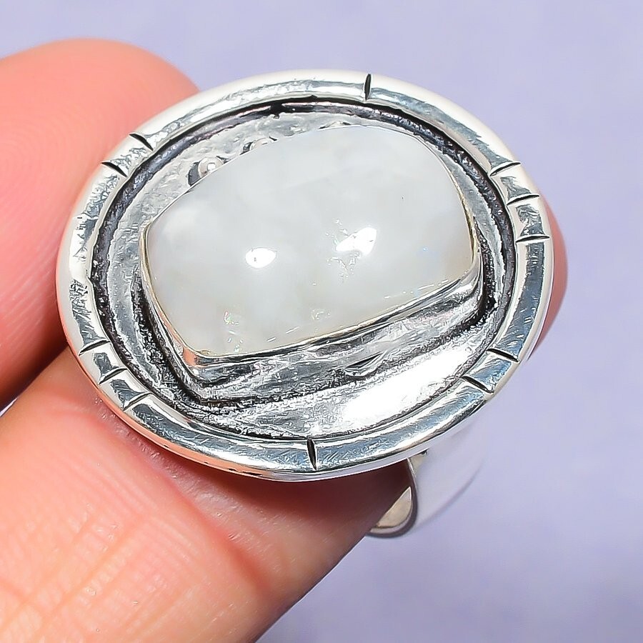Rainbow Moonstone Jewelry Sterling Silver Natural Cluster Ring Size 9 For Girls