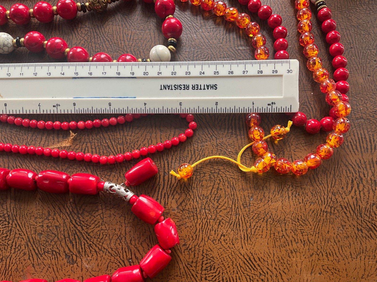 Vintage Bold Red Acrylic Resin Bead Necklace Lot 7 Pcs Chunky Boho Faux Coral