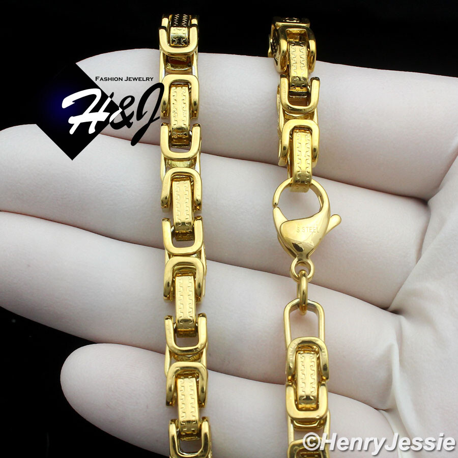 18-40″MEN Stainless Steel 6.5mm Gold Plated Byzantine Box Link Chain Necklace*T