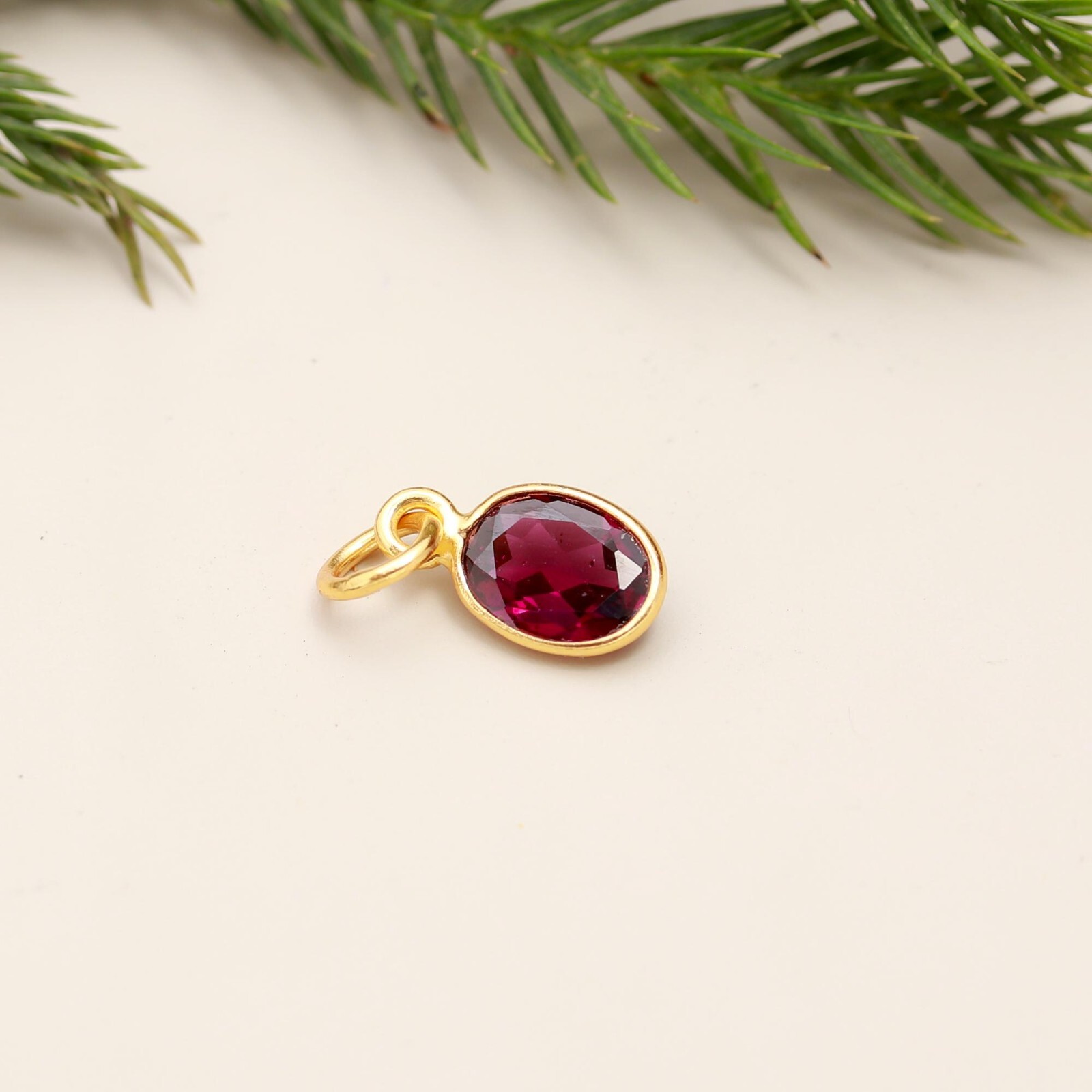 Natural Rhodolite Charm Pendant | 14k Gold Birthstone Jewelry, Unique Dainty Acc