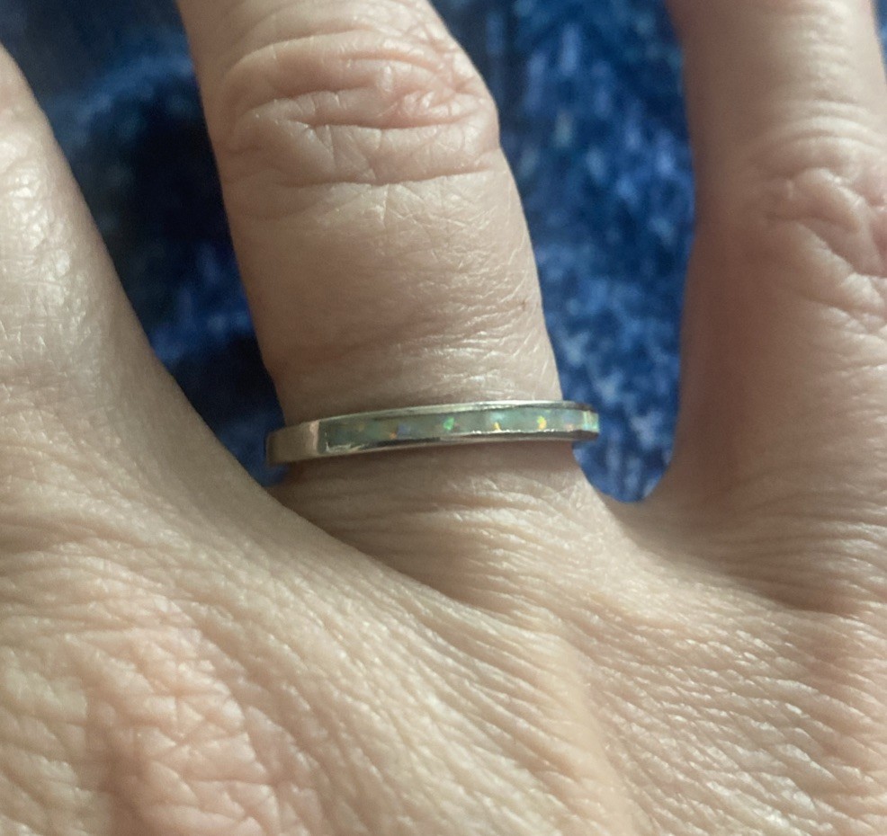 Ring White Opal Inlay Silver Stackable Size 6