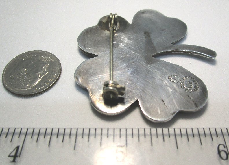 AM 925 Mexican Sterling Silver / Shell Shamrock Pin / Old Eagle Mark 13.1 grams