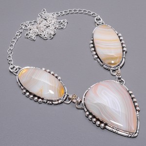 Yellow Banded Agate 925 Sterling Silver Necklace 17.99″, Christmas Gift N6175-2