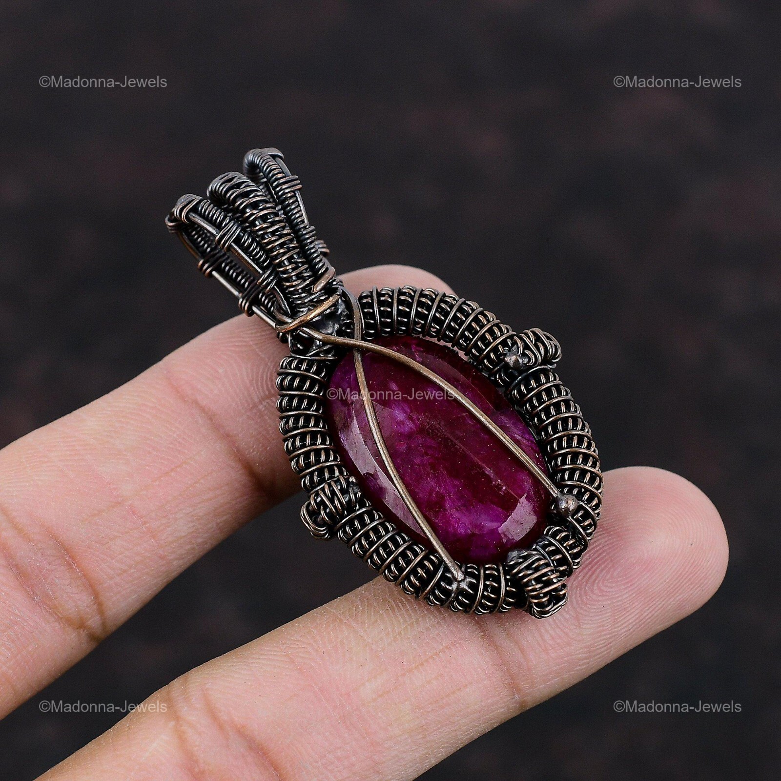 Natural Kashmir Rubi Copper Engagement Daughter Anniversary Wire Wrapped Pendant