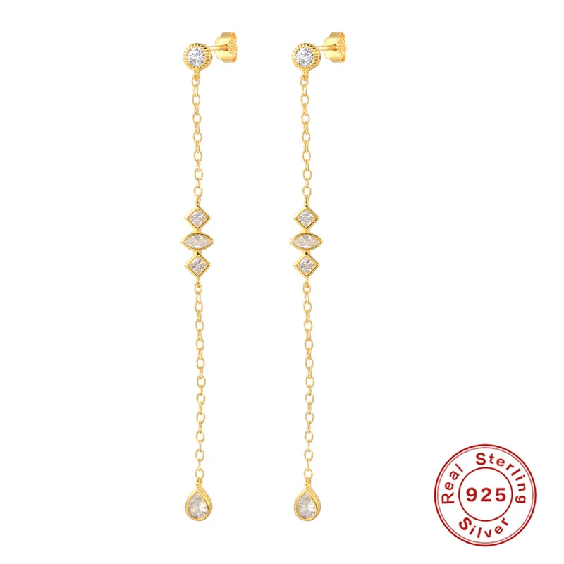 1 Pair 925 Sterling Silver Long Tassel Drop Earrings Women Waterdrop Jewelry