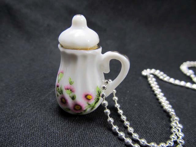 Coffee Pot Tea Pot Necklace Tea Coffee Miniblings 80cm Porcelain Gold Edge Slim