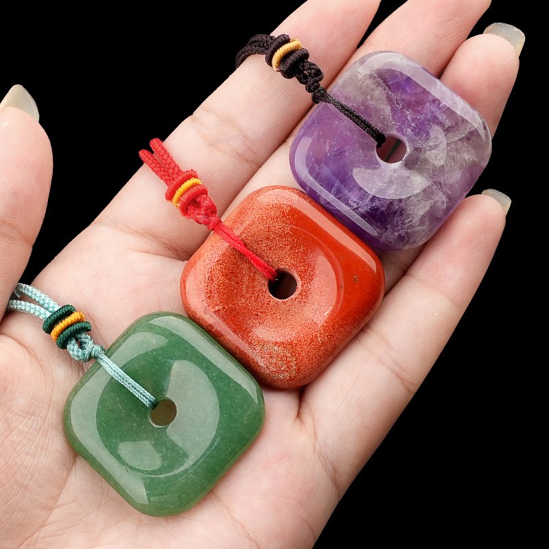 10pcs Mixed Natural Stone Knit Square Necklace Pendants Bead 30mm Reiki Healing