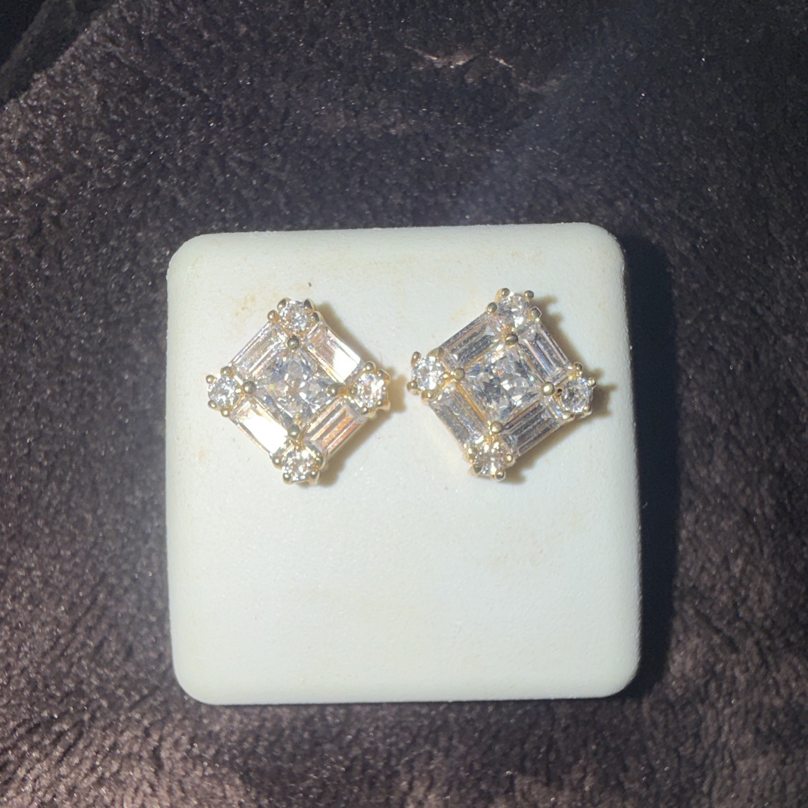 10K Gold and Genuine Diamond Square Earring Studs