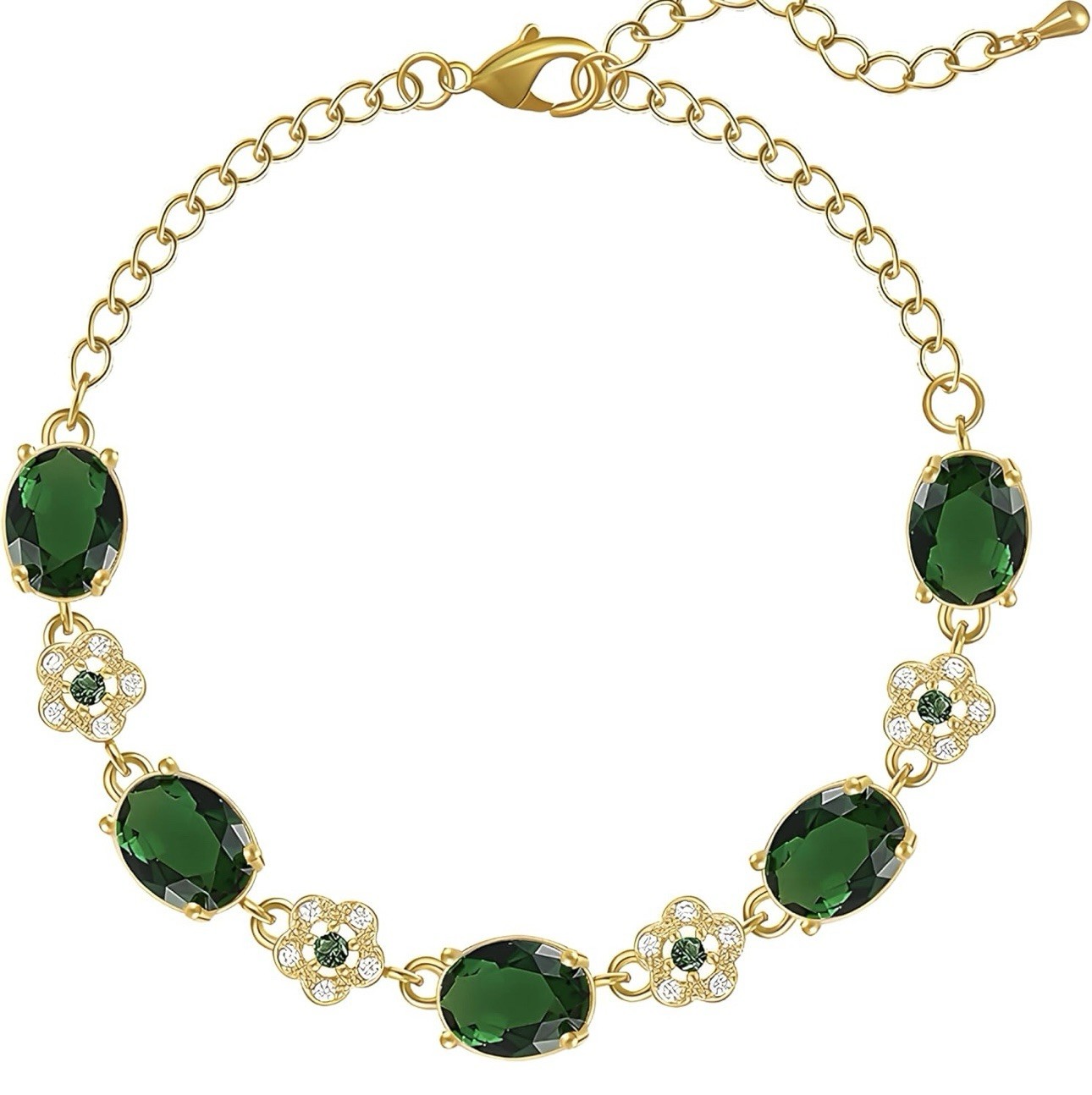 Shiny Gorgeous Green Emerald Zircon Gold Plated Adjustable Tennis Bracelet
