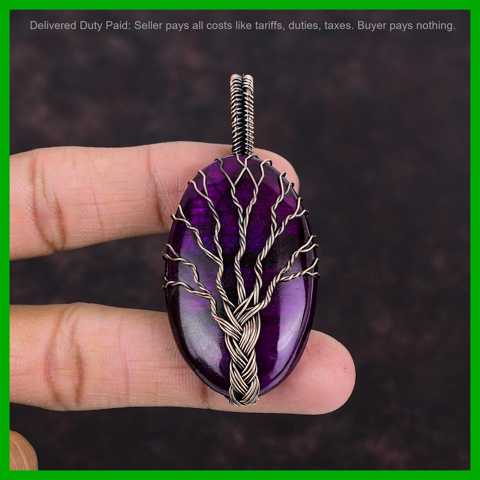 Copper Third Eye Chakra Natural Pink Fire Labradorite Wire Wrap Pendant Jewelry
