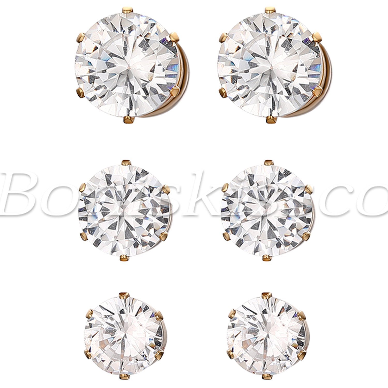 6Pairs Women’s Men’s Unisex Round Cut Shining Cubic Zirconia Earrings Ear Studs