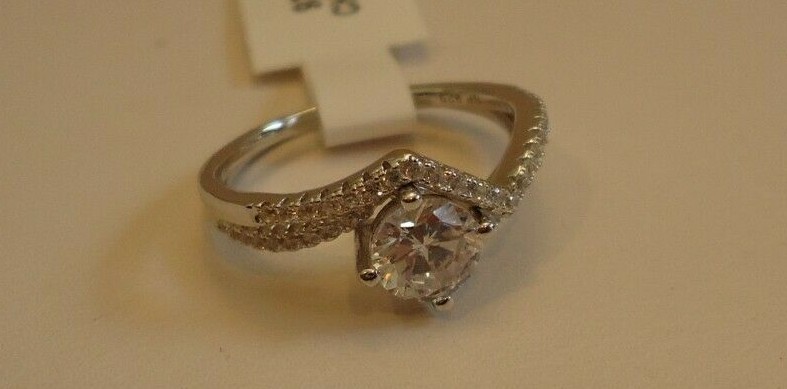 ZIG ZAG ENGAGEMENT RING SET W/ LAB STONE / 925 STERLING SILVER / SZ 5,6,7,8,9