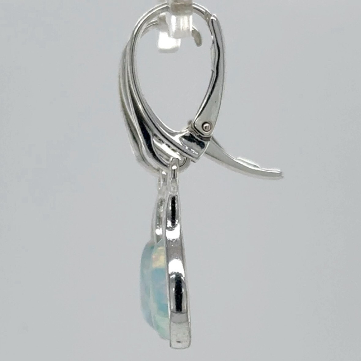 White FIRE OPAL Teardrop / Pear Leverback Earrings – 925 STERLING SILVER #545e