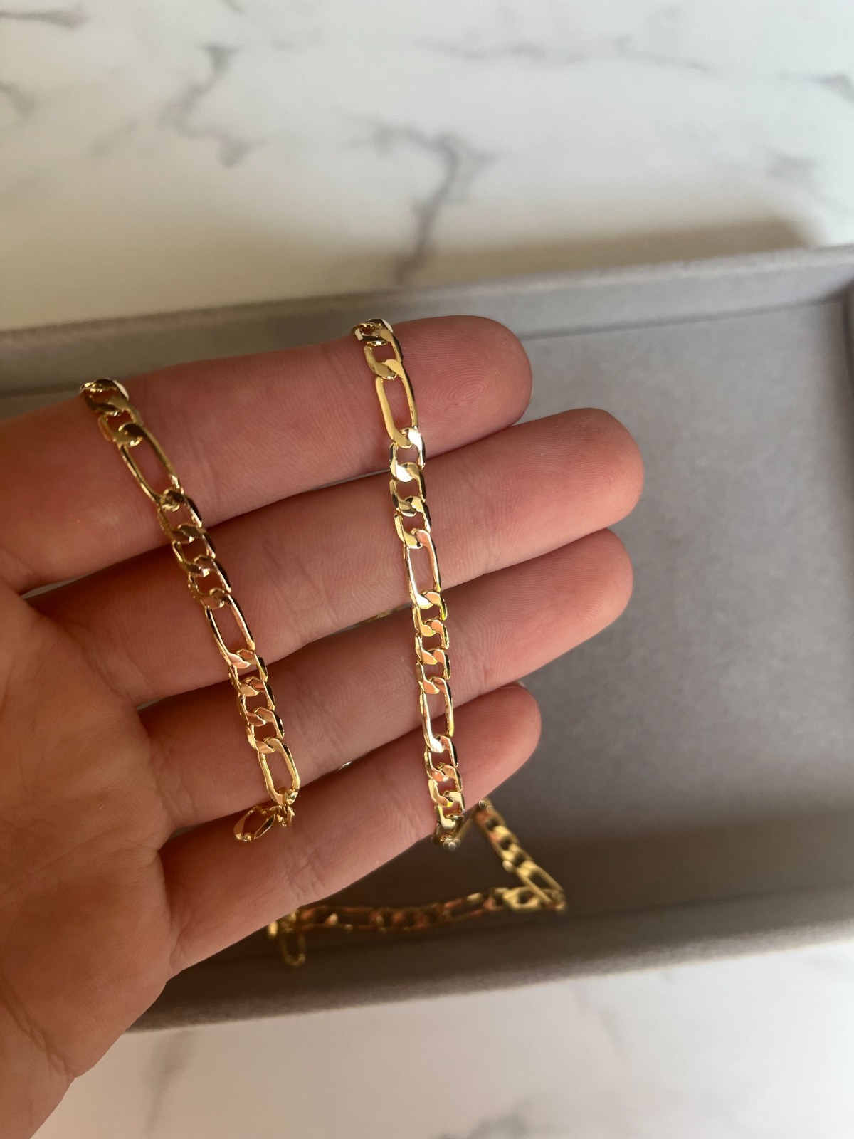 Genuine 1/20 14K Yellow Gold Figaro Flat Chain Necklace-NO TARIFF FOR U.S. BUYER