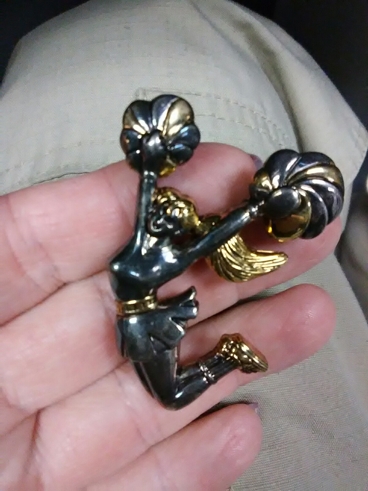 bronze look cheerleader brooch slider pendant necklace costume jewelry