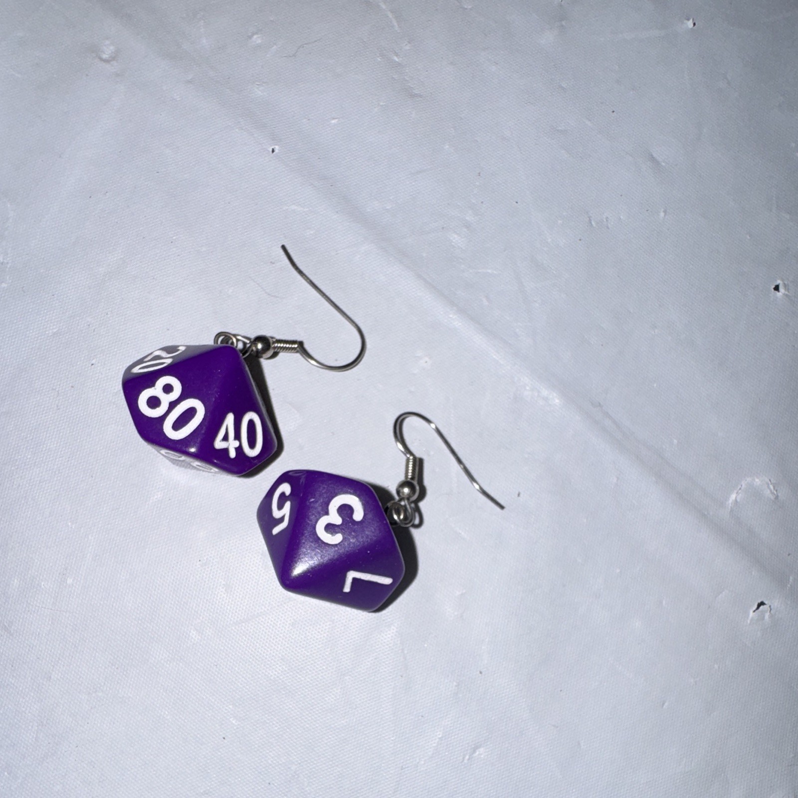 Purple Polyhedral Dice Dangle/Drop Earrings Plastic Silver French Wire Hooks