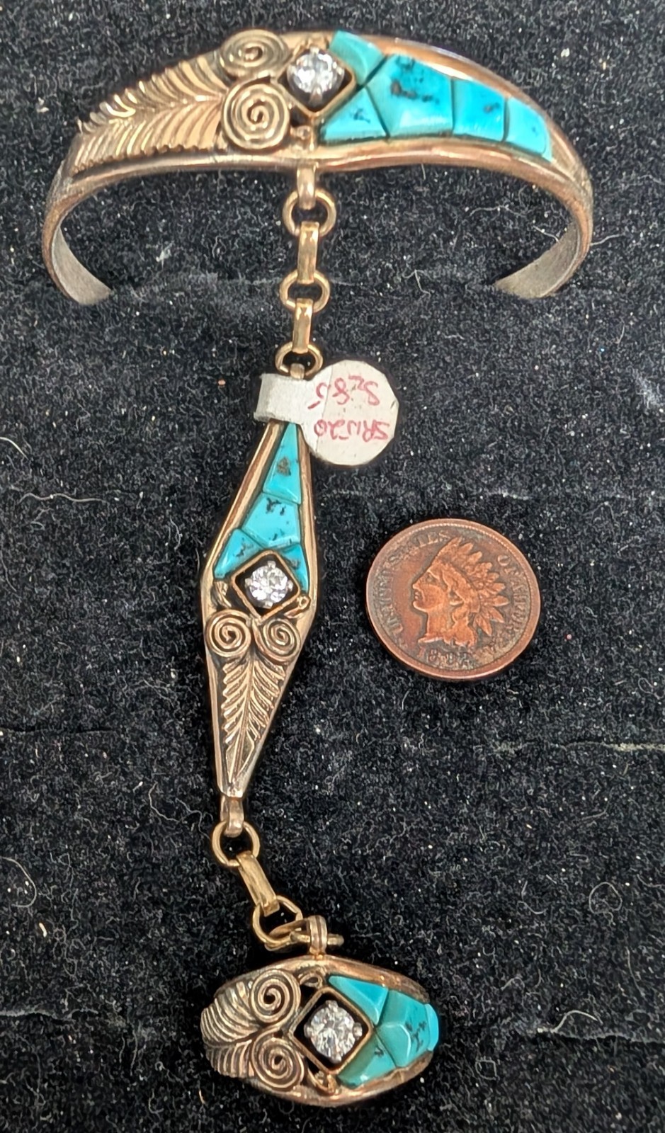 Navajo Sterling Silver Gold Filled Channel Turquoise Slave Bracelet Size 5″