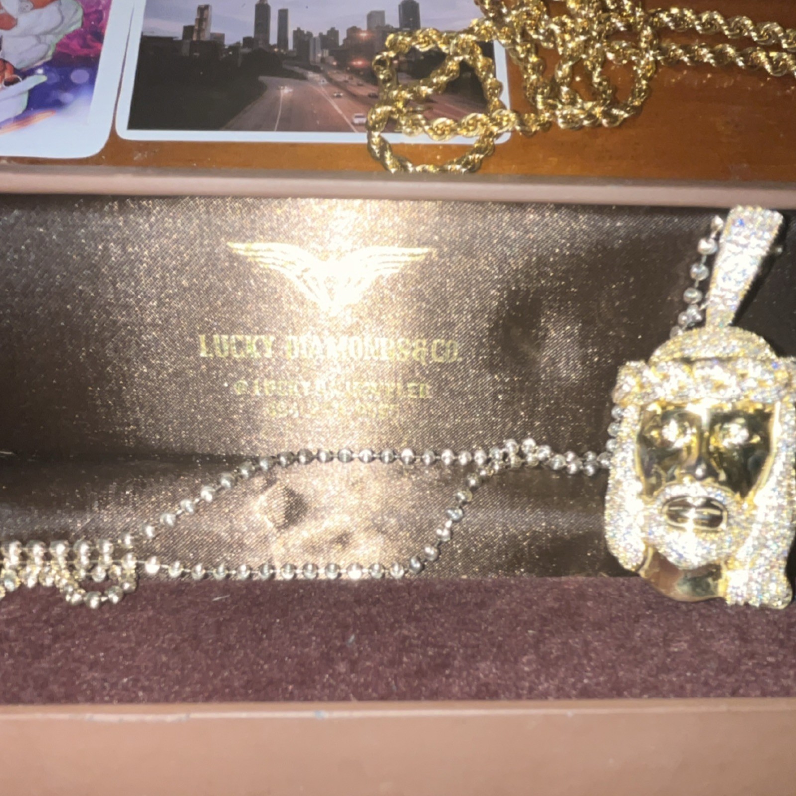 Gold Tone Jesus Face Pavé