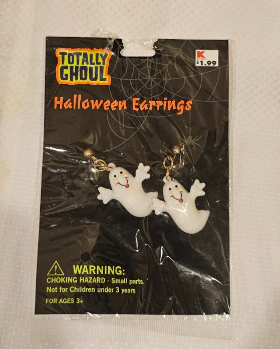 VINTAGE Kmart Totally Ghoul Halloween Ghost Earrings Brand New Sealed Retro