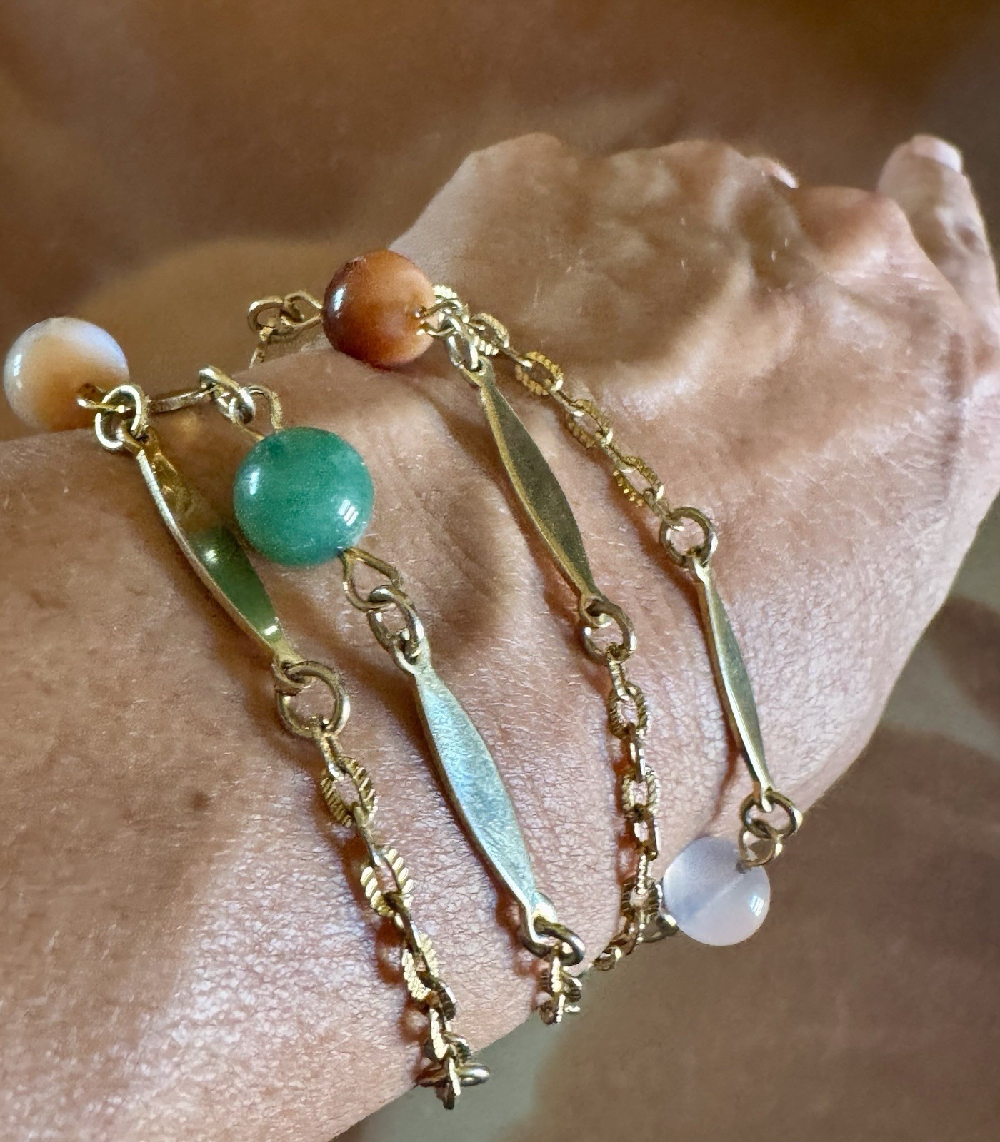 Gold Tone Rope Chain Necklace Round Beads, makes a cute bracelet wrap!