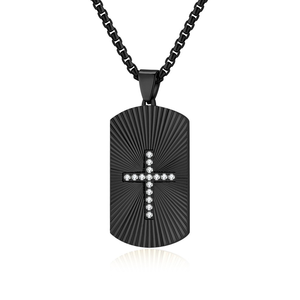 Military Style Stone Cross Pendant Jewelry Titanium Steel Pendant Necklace Chain