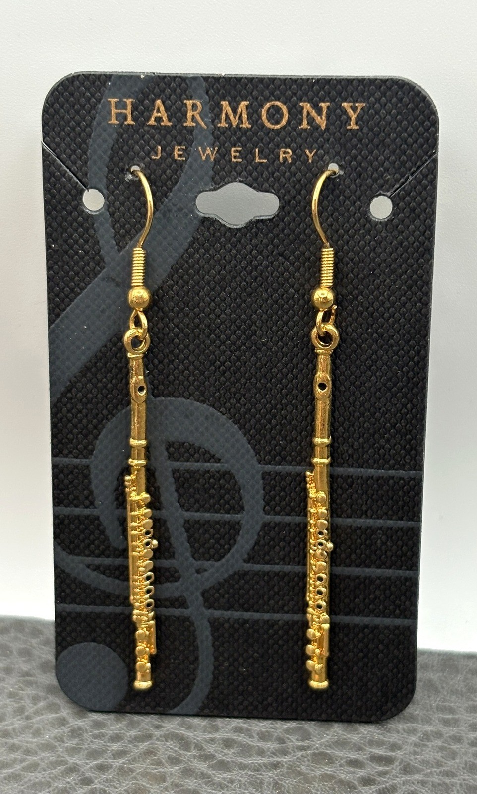 Harmony Gold Tone Flute Dangle Earrings Musical Instrument Music Band