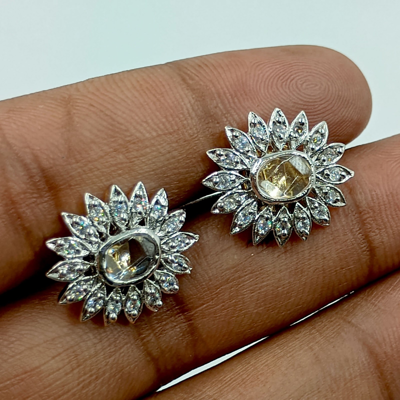 22k Gold Plated Yellow Stone Stud Earring Traditional South Indian Fashion Jewel