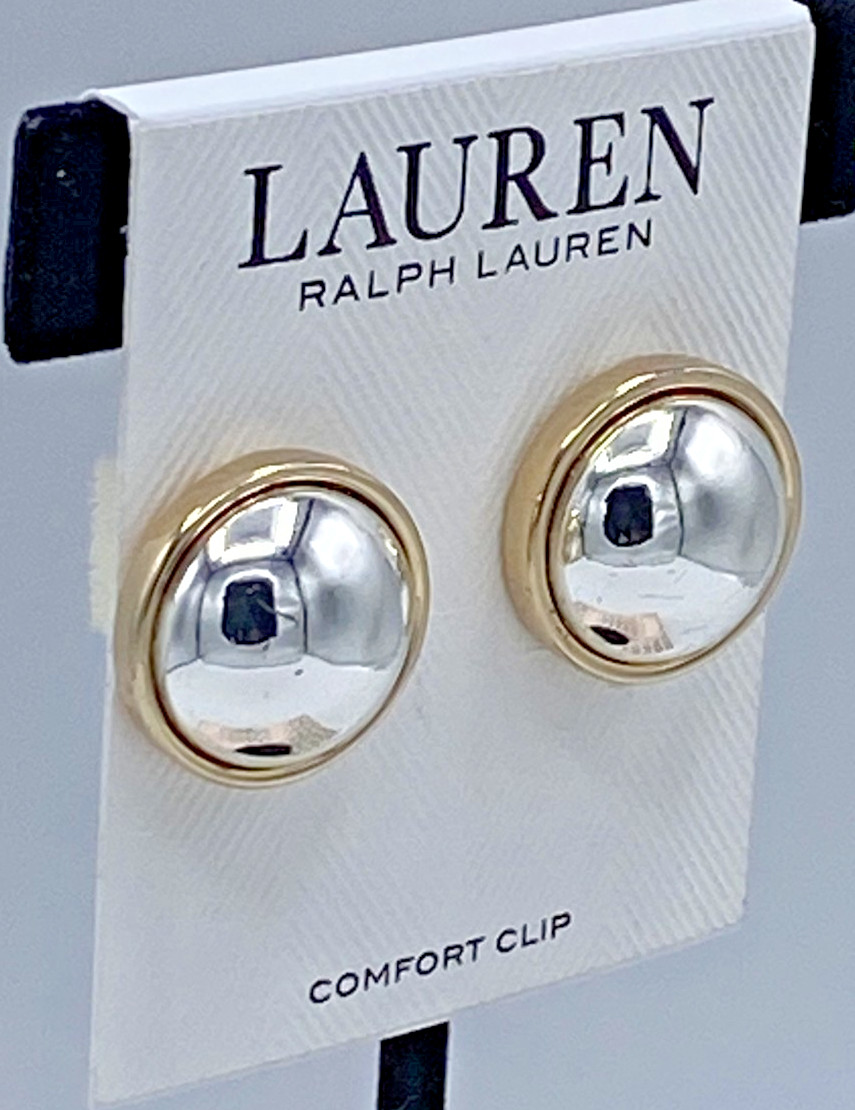 Lauren Ralph Lauren Two Tone Sphere Huggie Earrings, .75″ Diameter NEW