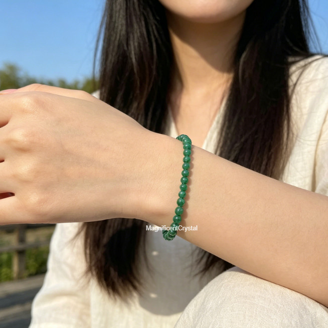 Premium Emerald Stretch Bracelet 4mm Healing Dainty Beads Protection Jewelry