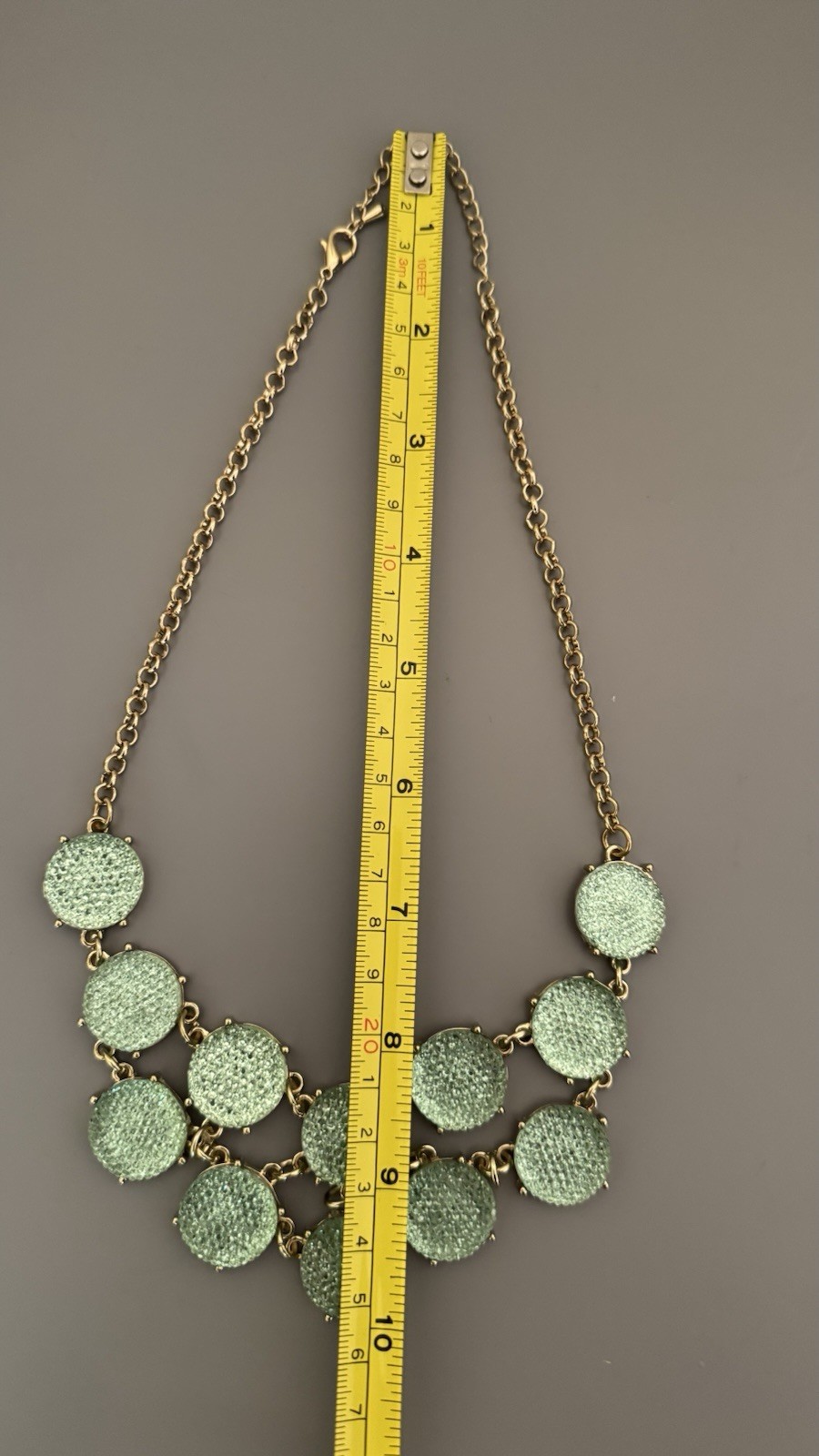 Modern dimpled light green disk statement bib necklace /ANY Occasion