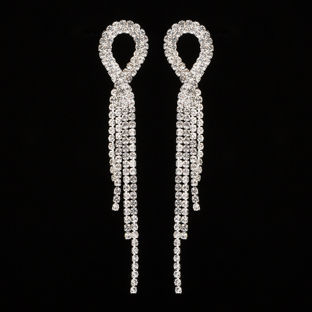 Women’s Elegant AAA CZ Crystal 84mm Long Tassel Drop Dangle Stud Earrings #TJ20