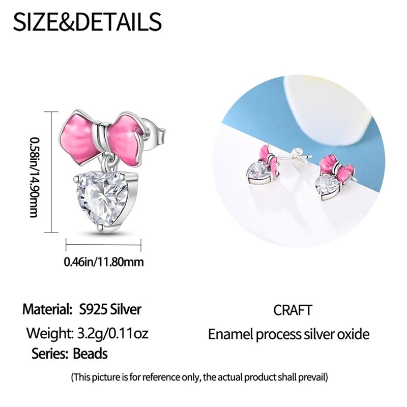 PANDACH 925 Sterling Silver Tiny Sweet Heart Bow Stud Earrings For Women Girls