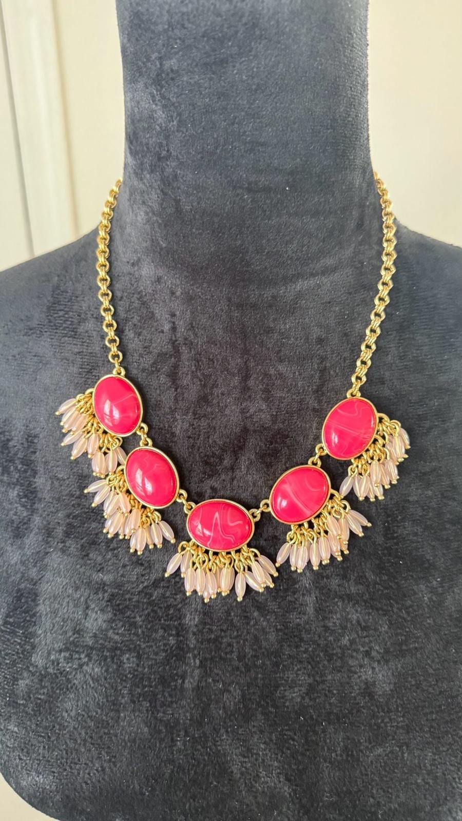 Talbots Pink Resin Cabochon and Dangle Bead Statement Necklace
