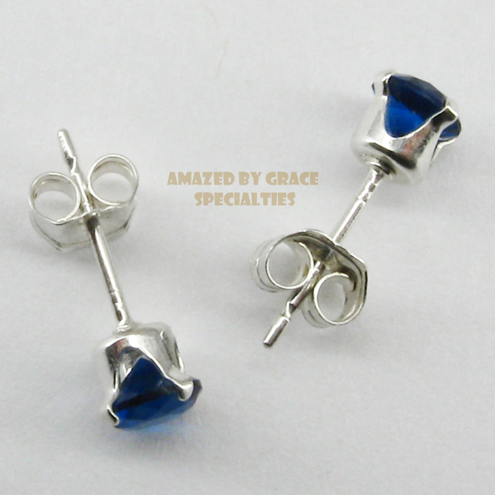 4mm ROUND CZ Sapphire Blue Stud Post Earrings in 925 Sterling Silver – NEW!
