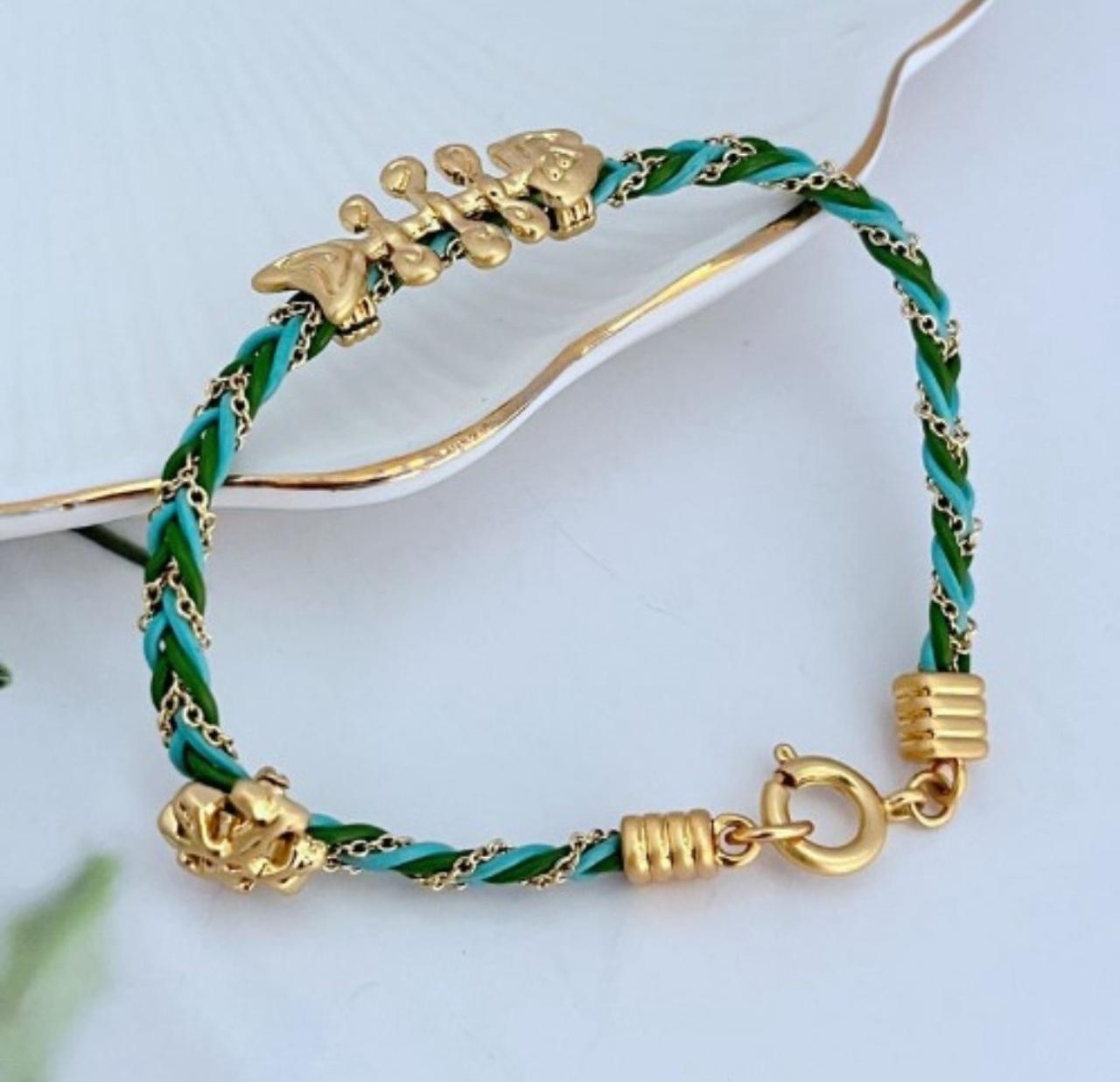 New Burch Green Fish Roop Bracelet with Jewelry Pouch Size:18cm