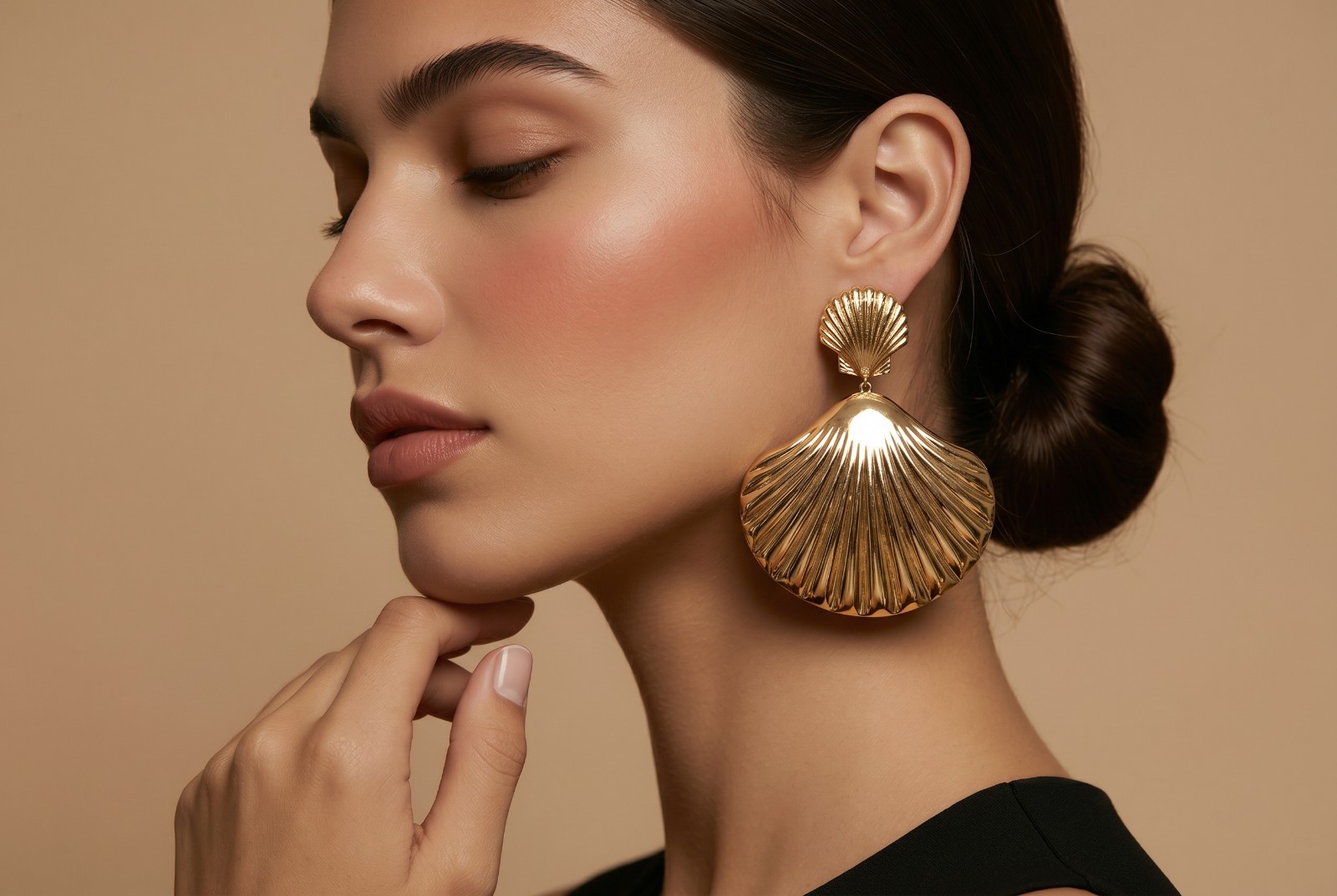 Gold Color Scallop Shell Statement Drop Earrings Boho Style