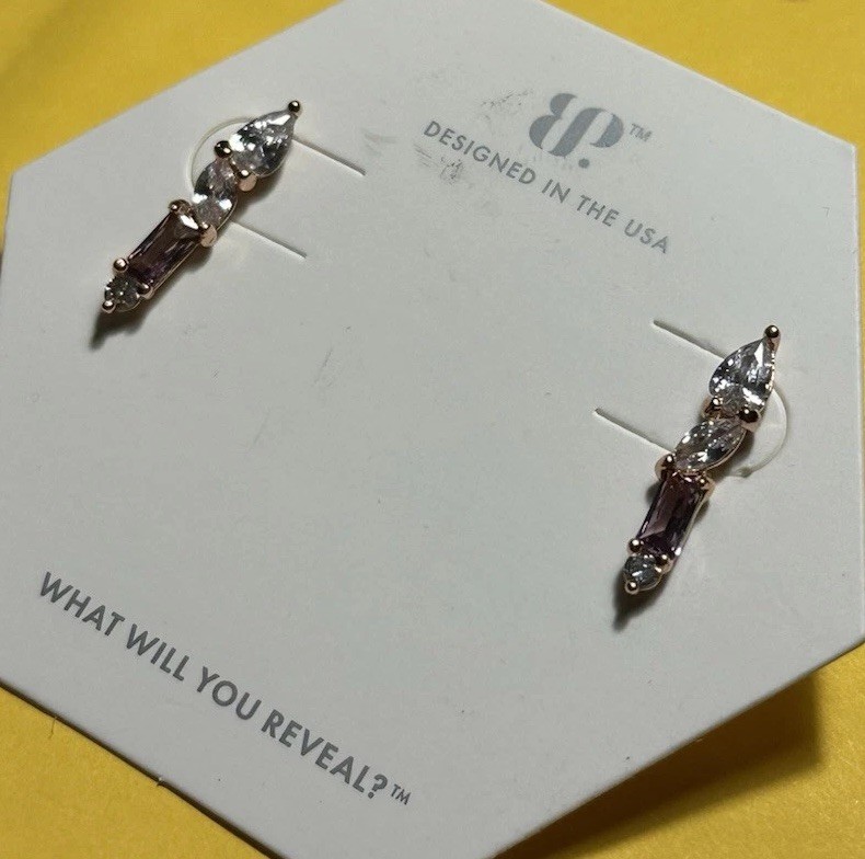 Bomb Party “She Says Yes” Amethyst CZ Rose Gold Plated Earrings NWT