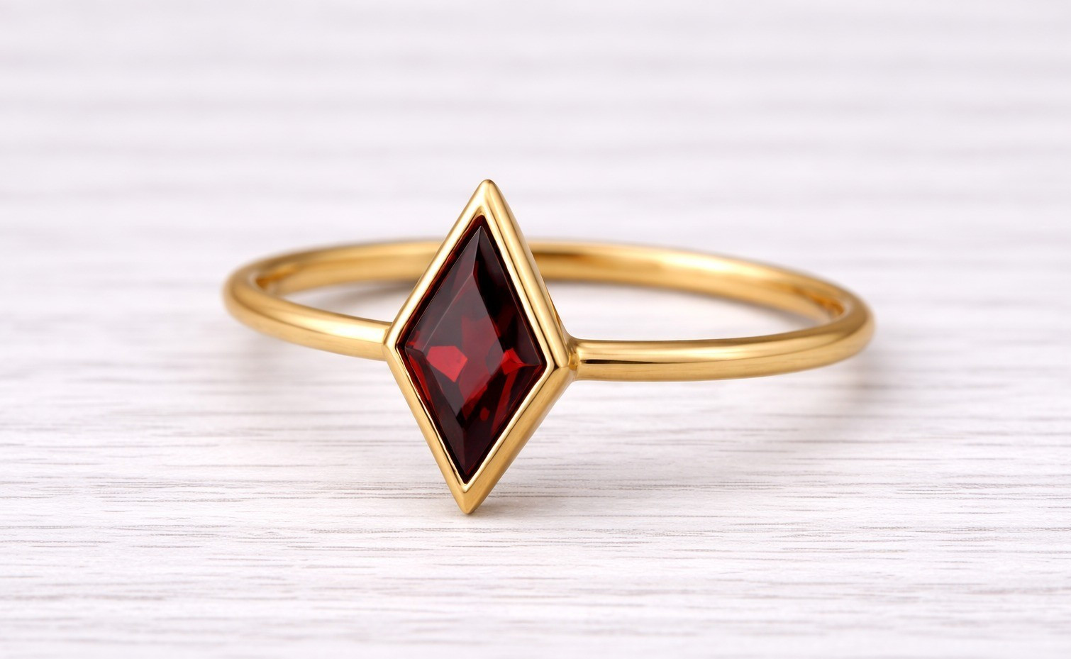 Kite Cut Garnet Solitaire Ring 14K Gold Minimalist Geometric Engagement Ring