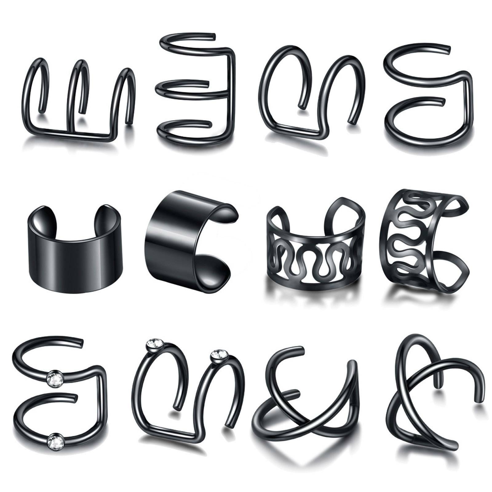 12PCS Ear Clip Cuff Wrap Fake Earring Stud Hoop Non Piercing Cartilage Helix Set