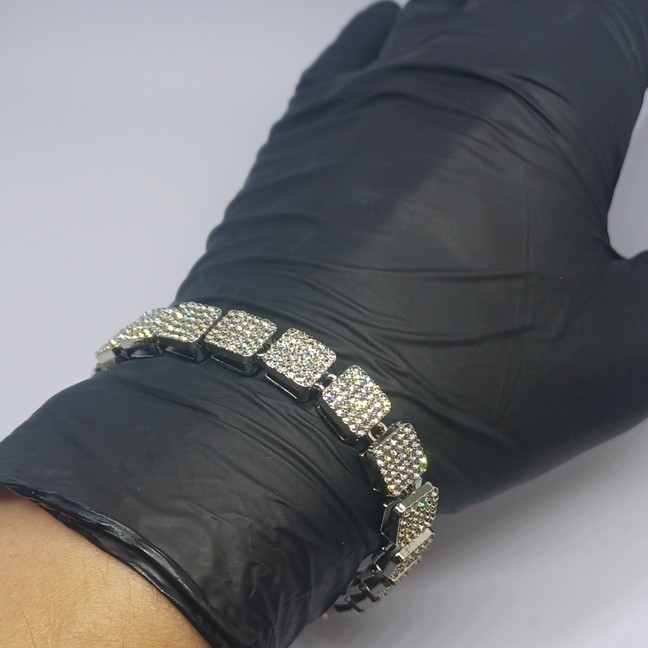 8.5″ 9mm Crystal Paved Cluster Box Bracelet Stainless Steel