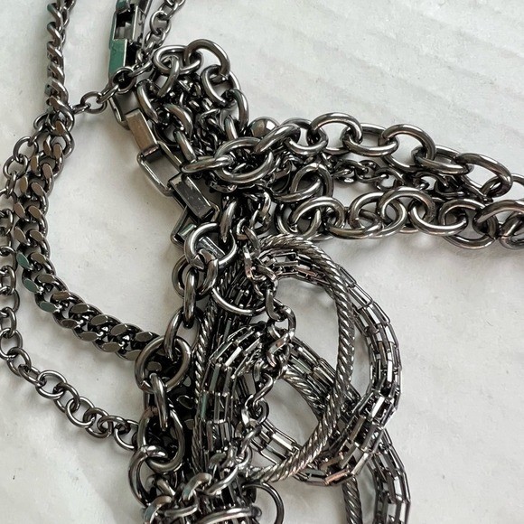 Long Layered Gunmetal Chain Necklace with Knot Details Fashion Jewelry
