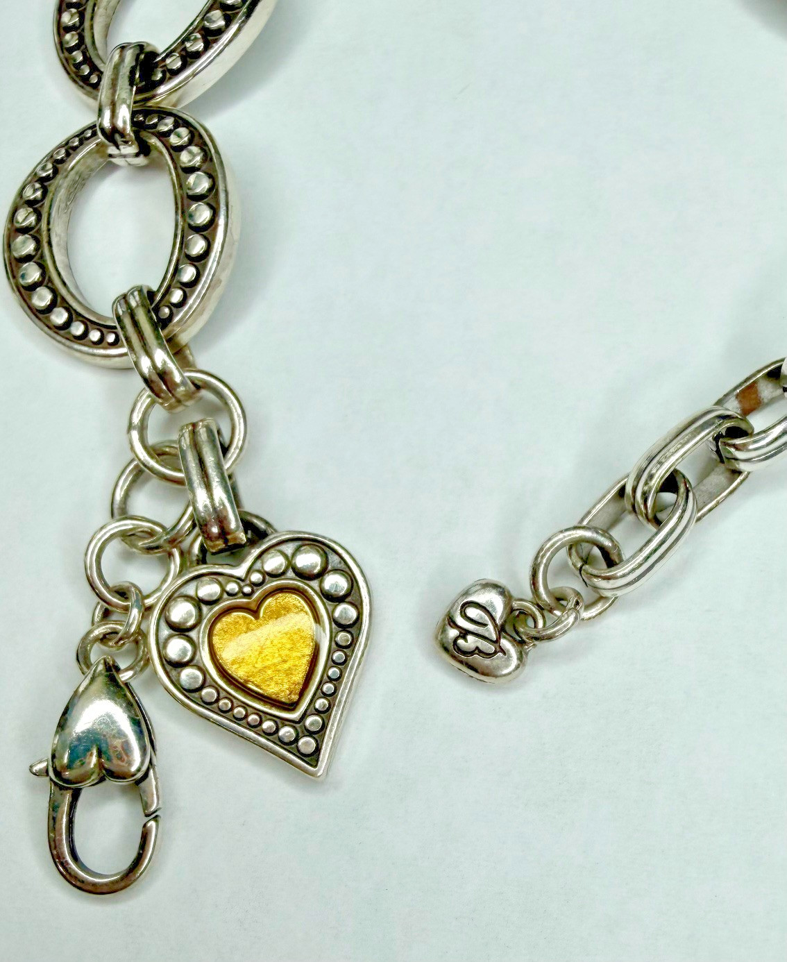 Brighton Silver Metal Chain Link Charm Bracelet Yellow Heart Dangle