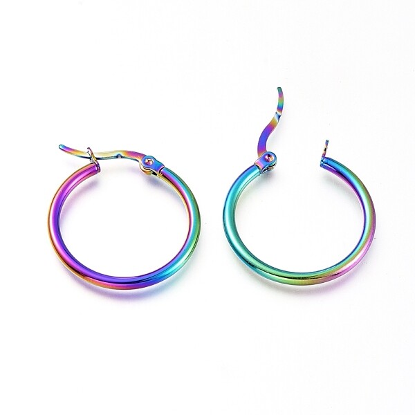 Rainbow Hoop Earrings Stainless Steel Hypoallergenic 12 gauge 25mm Jewelry