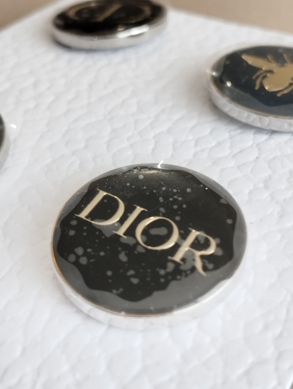 Christian Dior Novelty Pin Lapel Set of 4 Black Pin Badge w/BOX NEW from JAPAN