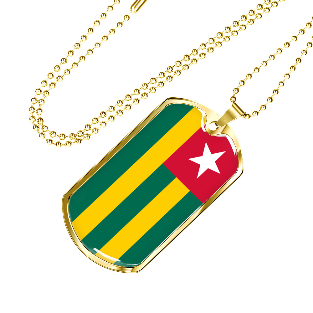 Togo Flag Necklace Stainless Steel or 18k Gold Dog Tag 24″ Chain