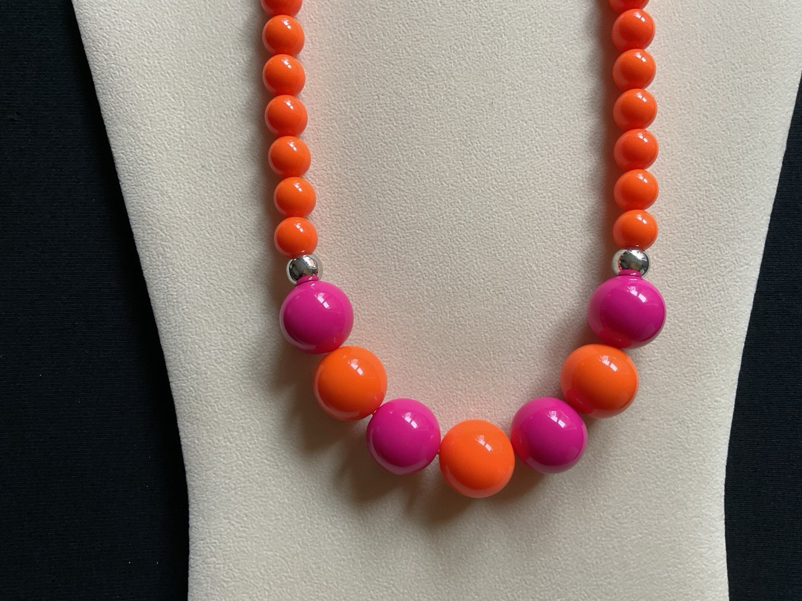 Chunky Orange And Pink Beads Adjustable Necklace